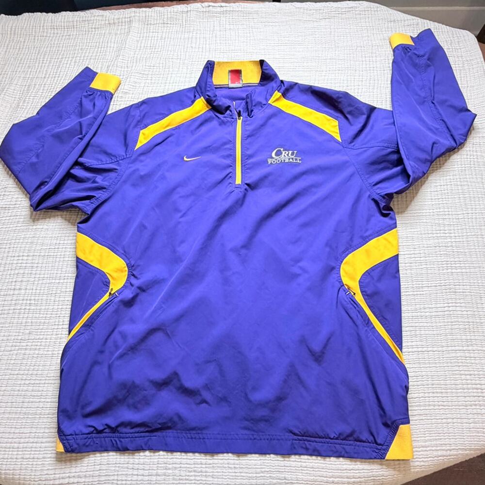 Nike Fit Storm CRU Football Jacket XL Purple Gold 1/4 Zip Windbreaker Pullover